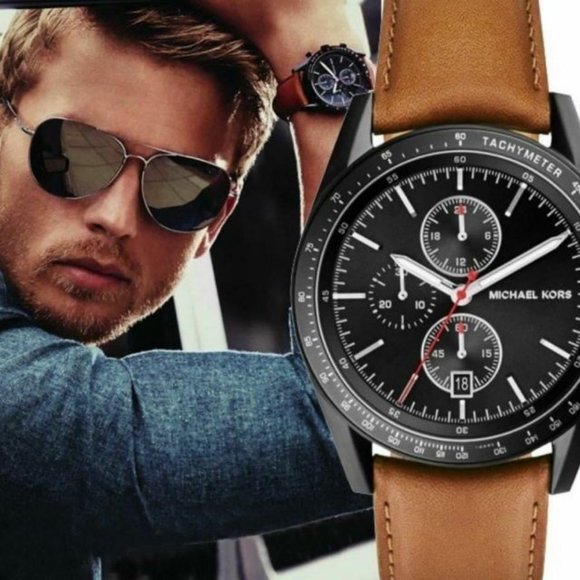 Watch Michael Kors Leather strap Chrono Black - Picture 1 of 4